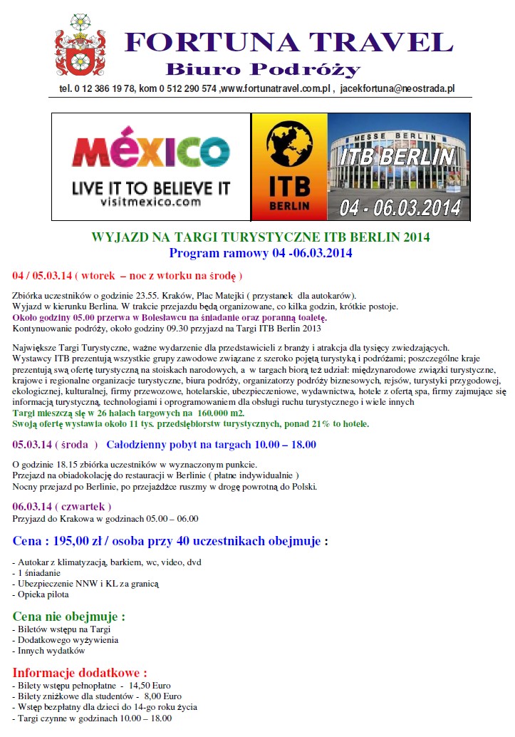 ITB 2014 - zaproszenie dla menedżerów turystyki - studentów zarządzania turystyką UJ